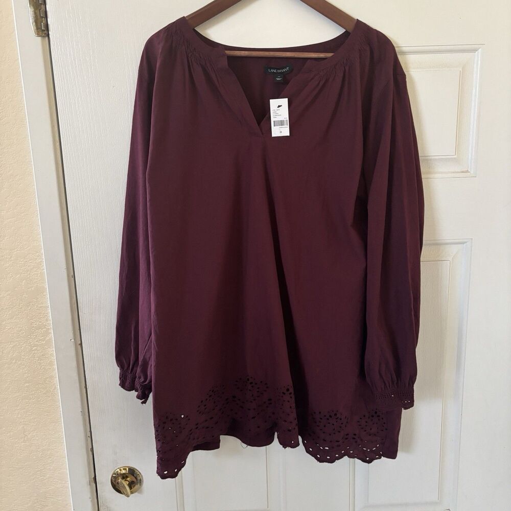 NWT Womens Lane Bryant V Neck Top Red 22 Long Sleeve Bohemian Comfy Capsule Work - Picture 2 of 12